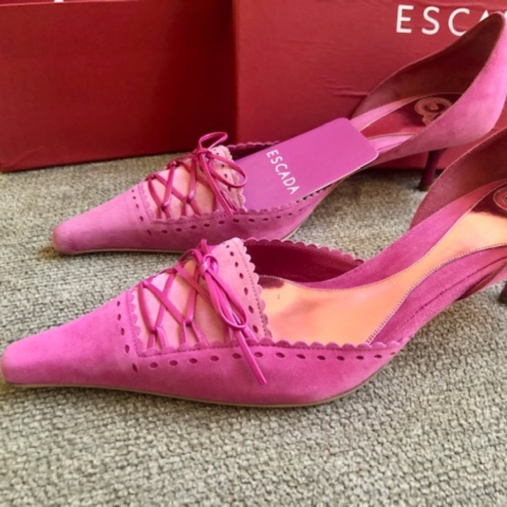 ESCADA PINK SUEDE D'ORSAY KITTEN SHOES